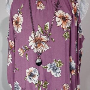 Large Lake Flowers Womens Sleeveless Blouse Purple & Flowers C3440